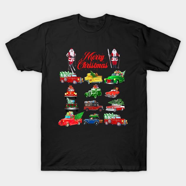 Merry Christmas Santas Vintage Cars T-Shirt by STYLISH CROWD TEES